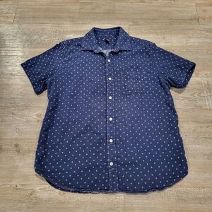 Gap Short Sleeve Button Down Shirt Diamond Dot Navy Blue Mens Size Large